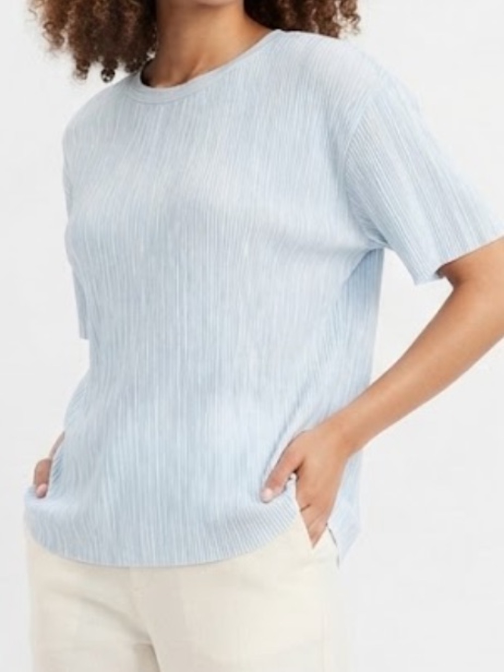 Jaclyn Smith Women’s Pale Blue Ribbed Short-Sleeve Crewneck Top Size XL